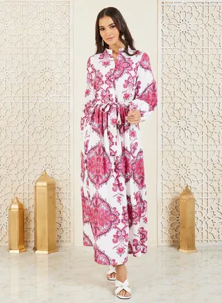Bohemian Print Front Button A-Line Maxi Dress 