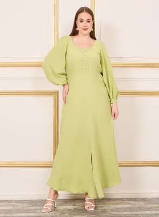 Plus Checked Button Detail A-Line Maxi Dress