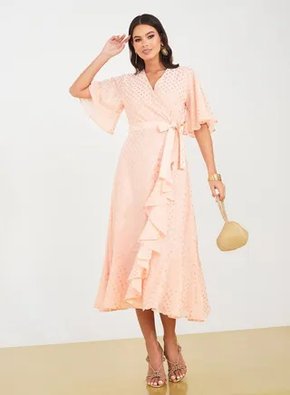 Foil Print Wrap Midi Dress 