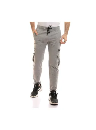 Elastic Waist With  Baggy Sweatpants - Grey 
