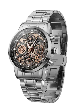 Watches for Men Stylish Stainless Steel Analog Water Resistant Quartz Watch Rose Gold&Black 7059 