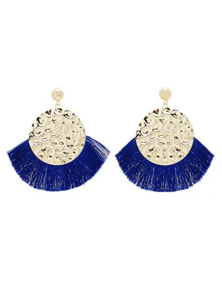 Patterned Tear Drop Tassel Earrings 