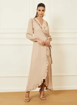 Ruffle Trim Detail Wrap Maxi Dress 