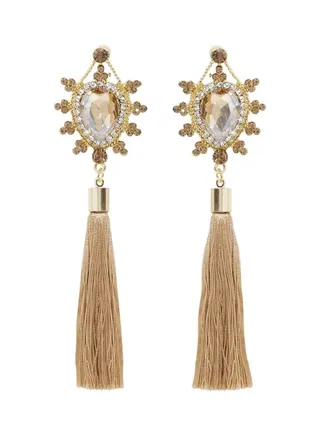 Crystals And Tassel Dangle Earrings 