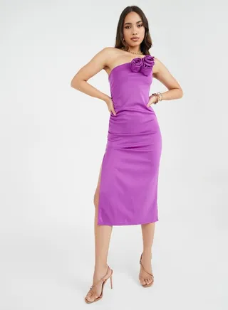 Rose Corsage One Shoulder Neck Bodycon Dress 