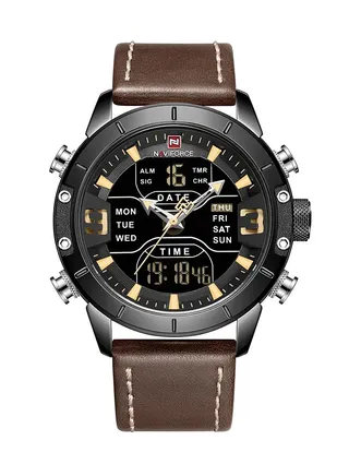 Men's Water Resistant Analog & Digital Watch NF9153L - 45 mm - Brown 