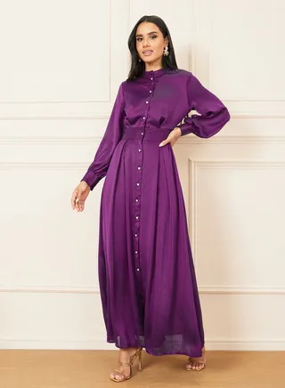 Striped High Neck Shirt Maxi Dress 
