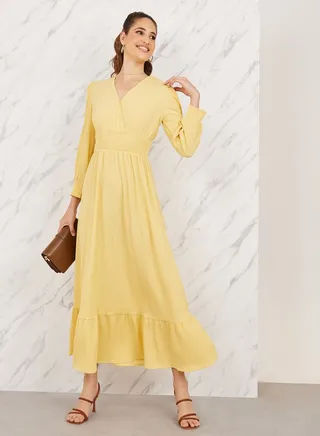 Textured Smocked Waist A-Line Maxi Dress 