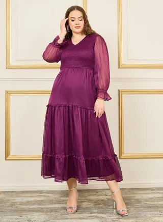 Plus Shirred Detail Tiered Maxi Dress 