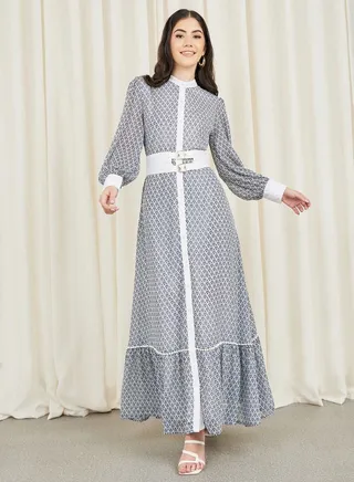 Bohemian Print Buckle Detail A-Line Maxi Dress 
