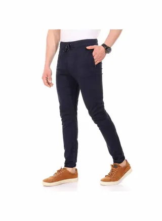 Side Zipped Pockets Pants Navy Blue 