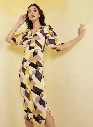 Abstract Print Bodycon Midi Dress 