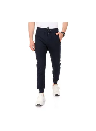 Zipped Pockets Slip On Sweatpants With Hem Navy 