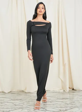 Cut Out Neck Detail Bodycon Maxi Dress 