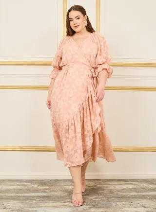 Plus Floral Burnout Texture Wrap Maxi Dress