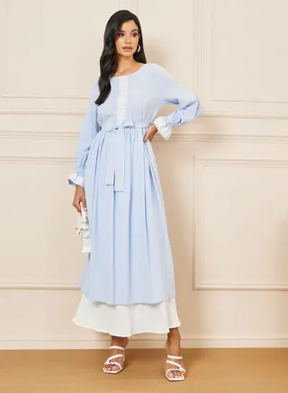 Lace Detail Double Layer A-Line Maxi Dress 