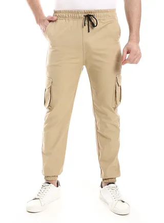 Solid Gabardine Cargo Pants With Hem 