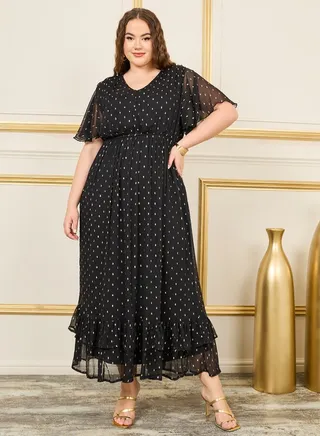 Plus Lurex Paisley Print Ruffle Detail Maxi Dress 