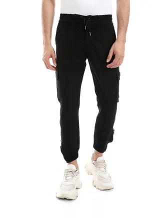 White Rabbit Slip On Plain Black Men Practical Joggers 