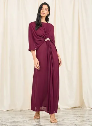 Shimmer Plisse Maxi Dress with Rhinestone Embellishment