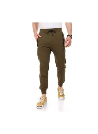 Zipped Pockets Slip On Sweatpants With Hem - Military Green Olive 