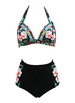 Halterneck High Waist Wireless Padded Bikini Set Multicolor 