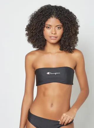 Reversible Script Logo Bandeau Bikini Top Black/White 