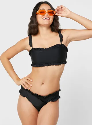 Solid Frilled Bikini Set 