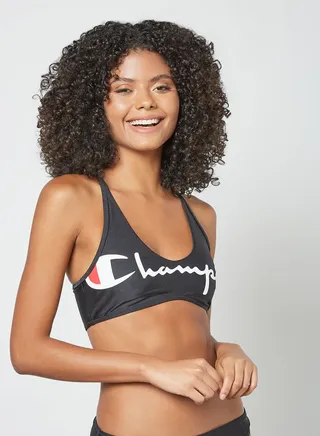 Cross Back Script Logo Bikini Top Black 