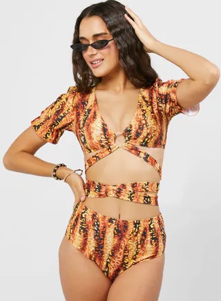 Printed Tie Detail Bikini Set 