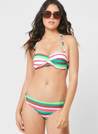 Sweetheart Neckline Striped Bikini 