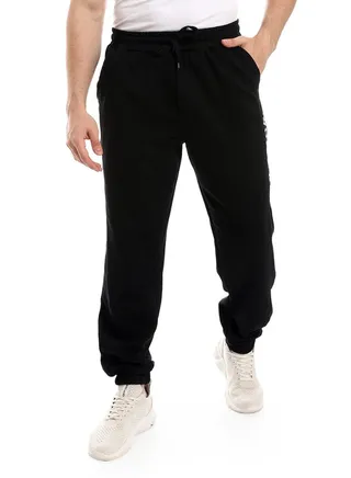 Side Printed Logo Black Pants 