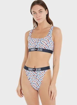 Logo Detail Printed Bikini Top 