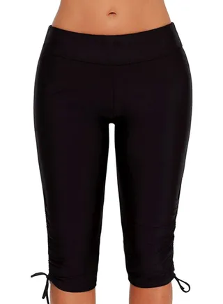 Solid High Waist Swim Shorts Black 