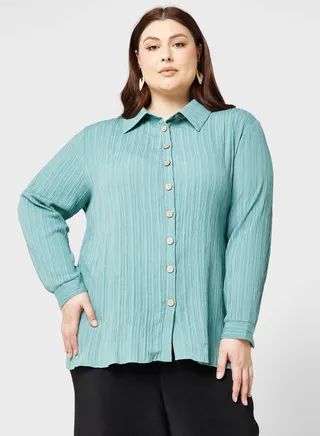 Button Down Plisse Detail Shirt 