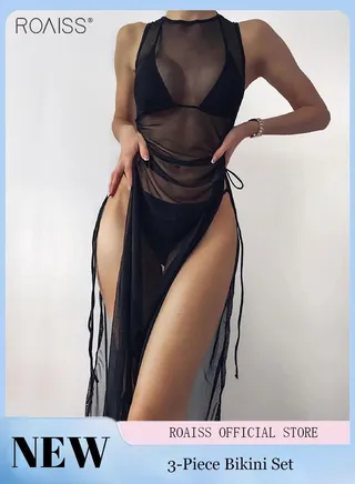 3 Piece Tankini Bikini Set Women'S Beach Swimsuit Set With Adjustable Bra And High Waist Swim Bottoms And Sun Protective Cover Up 