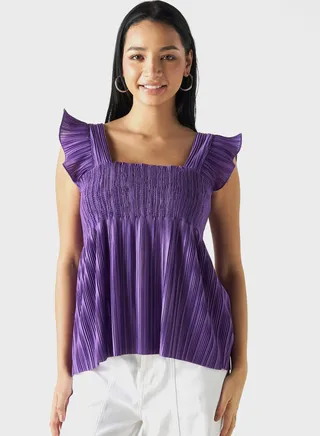 Square Neck Ruched Tiered Top 