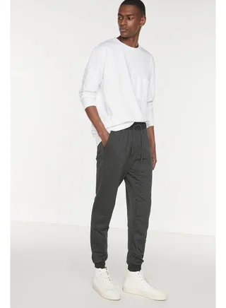 Anthracite Men's Regular Fit Elastic Legs Basic Trousers. 