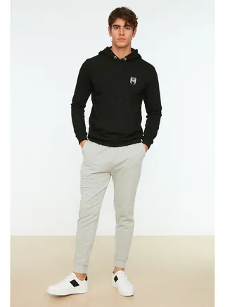 Gray Men's Regular Cut Sweatpants with Fleece and Elastic Waistband 