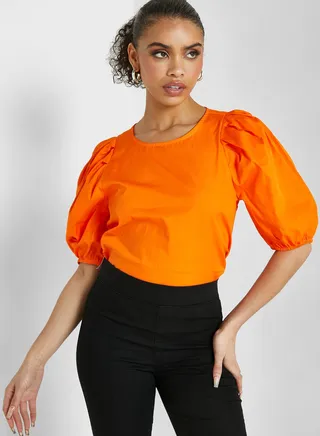Puff Sleeve Round Neck Top 
