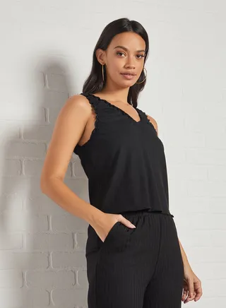 Ribbed Knit Blouse Black 