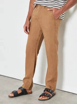 Slim Fit Linen Pants Brown 