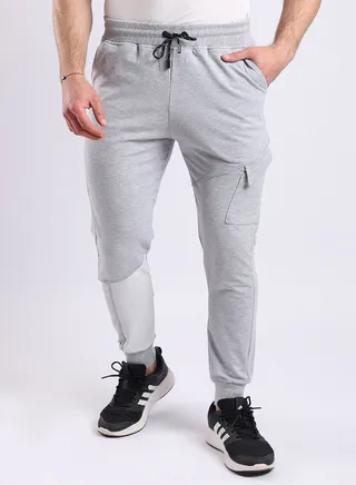 Elastic Ankle Left Knee Pocket Heather Grey Jogger 