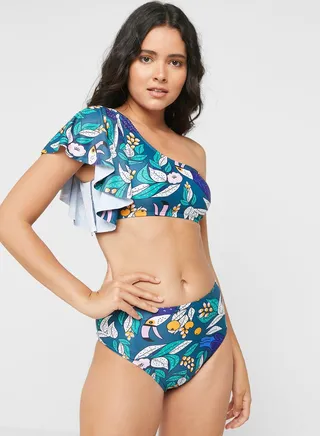 Tropical One-Shouldered Bikini Set 