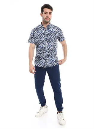 Elastic Waist With Drawstring Pants_Navy Blue 