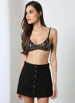 Metallic Zebra Print Bikini Top Gold/Black 