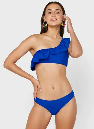 Solid One-Shoulder Bikini Set 