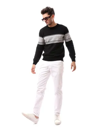 Fly Zipper Buttoned Trousers With Drawstrings_White 