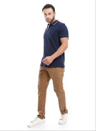Straight Fit Gabardine Pants With Side Pockets 