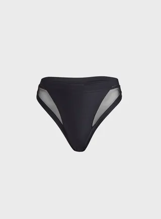 Mesh Insert High Waist Bikini Bottom 
